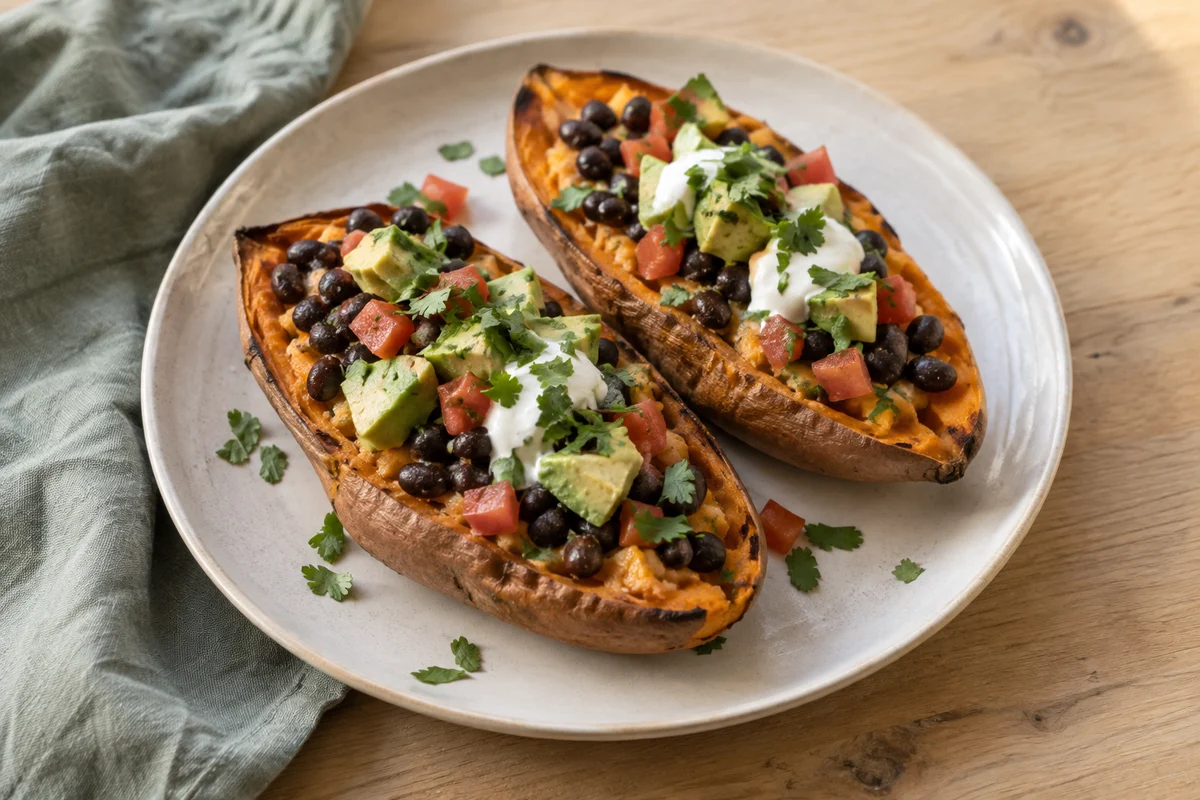 Sweet potatoes, fully loaded: prepared recipe serving suggestion